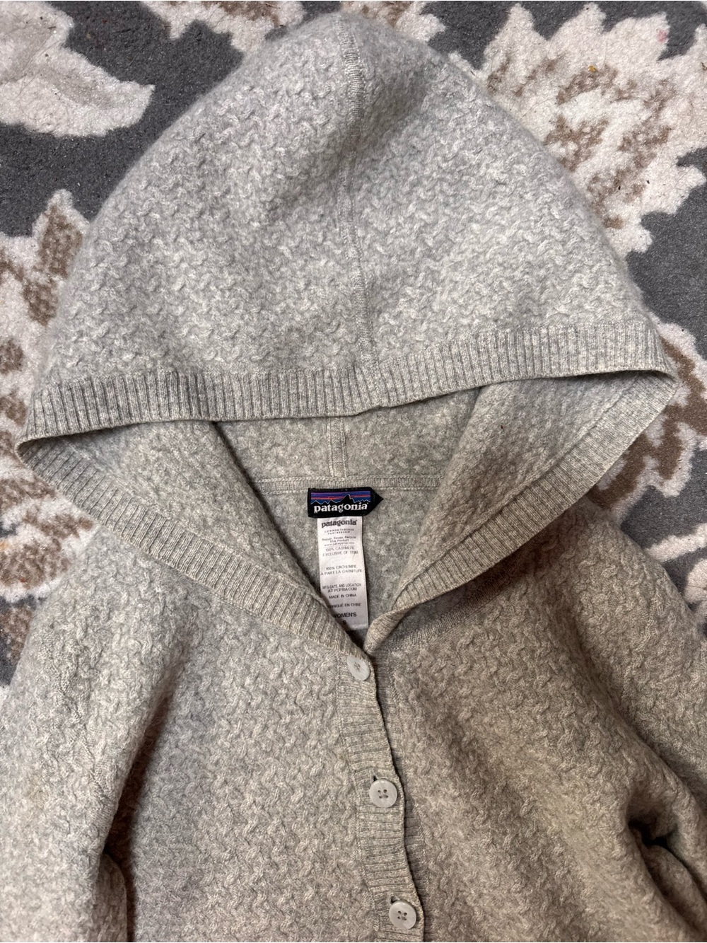 Patagonia 100% Cashmere Hooded Cardigan Sweater Gray Soft Luxury Knit - Picture 9 of 9
